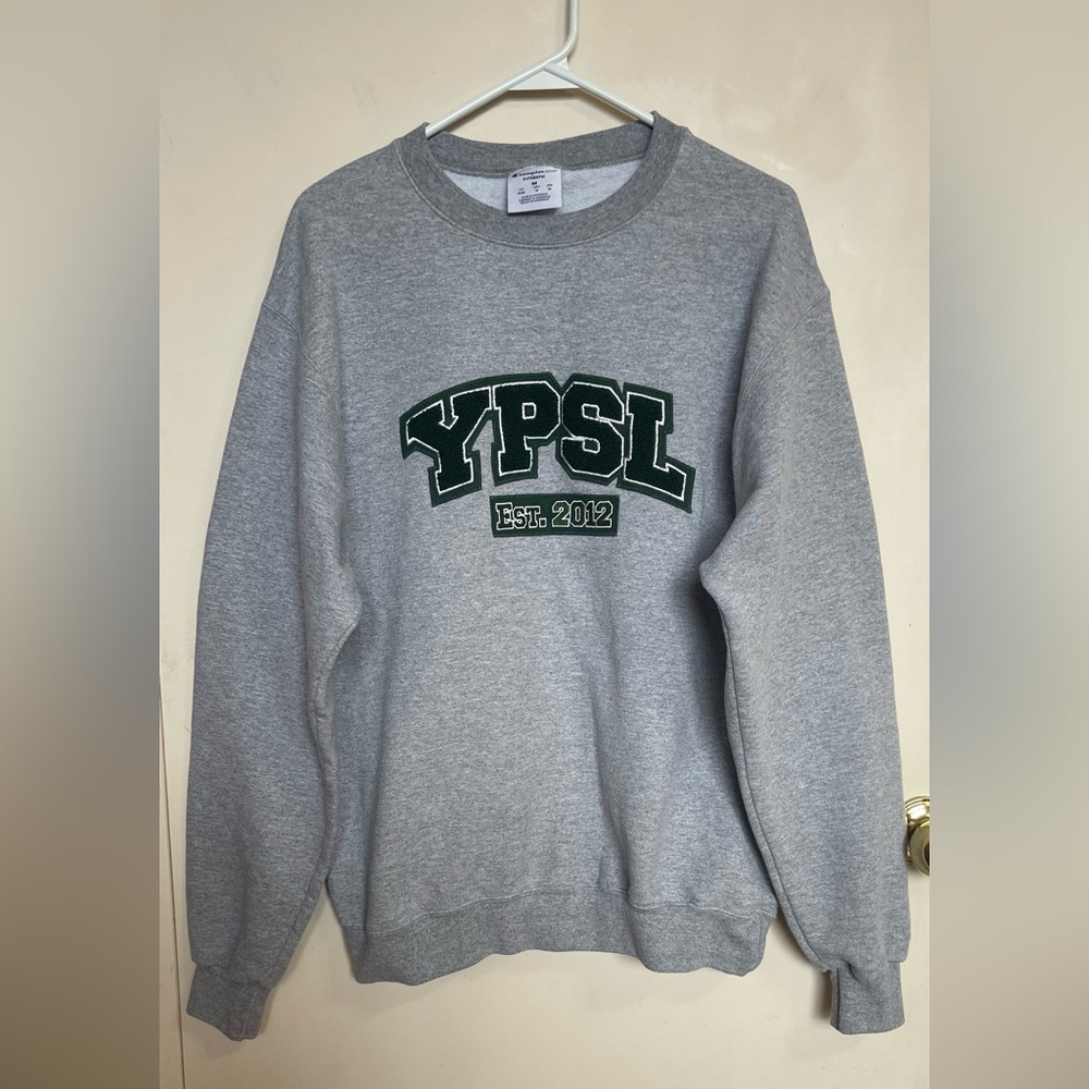 Champion Heather Gray Crewneck with Dark Green Emblem